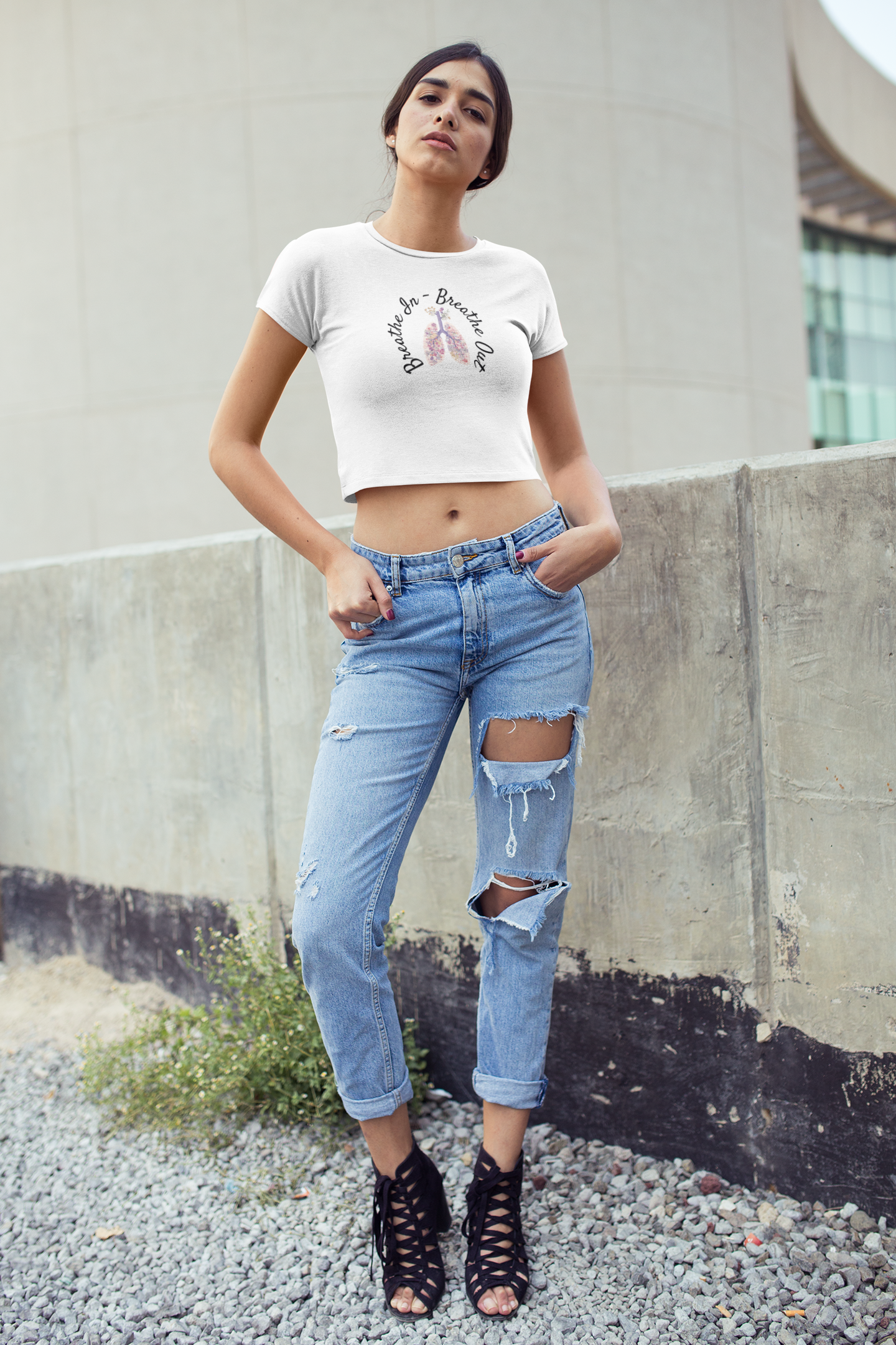 Breath in - Breath out Ladies Cropped Tee